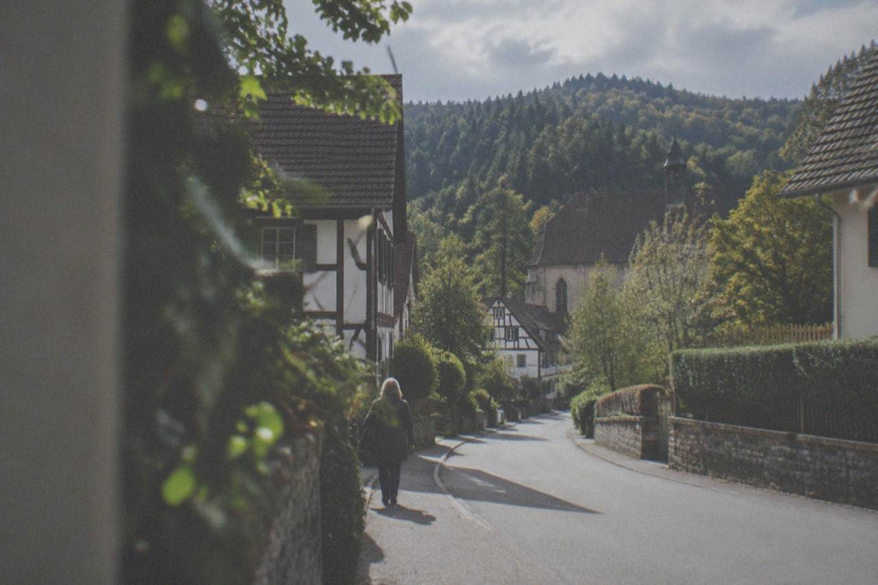 quiet residential street with traditional houses and hills rising behind Günterstal