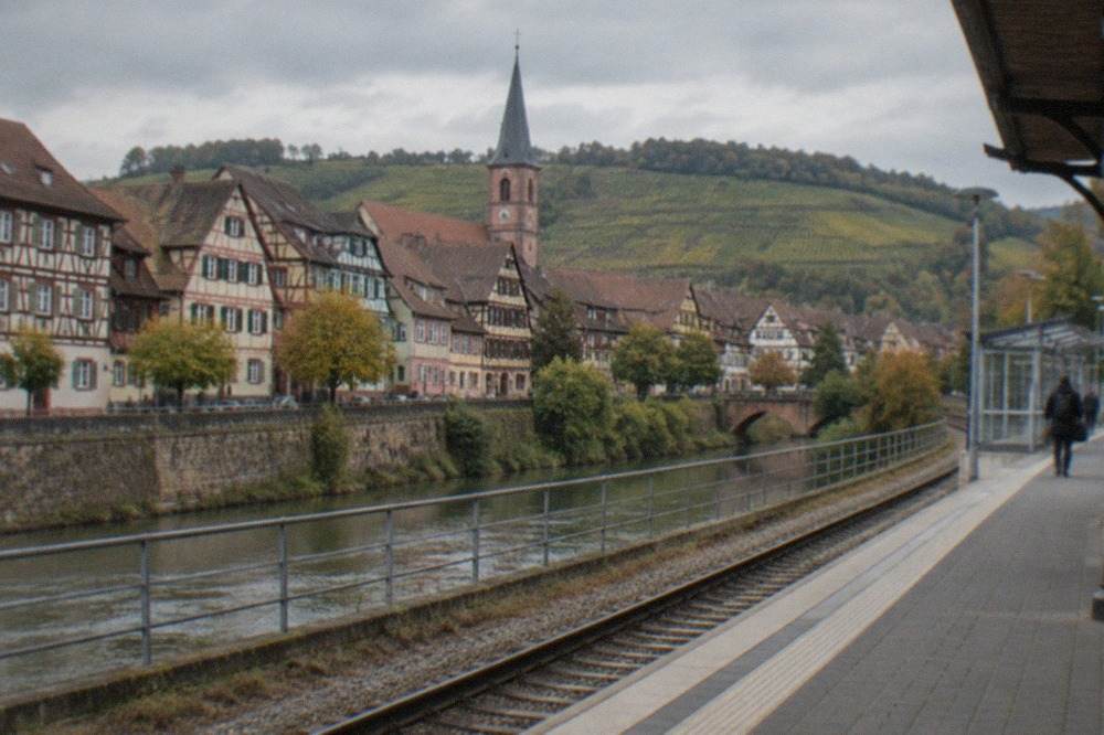 A regional train platform at a small German station