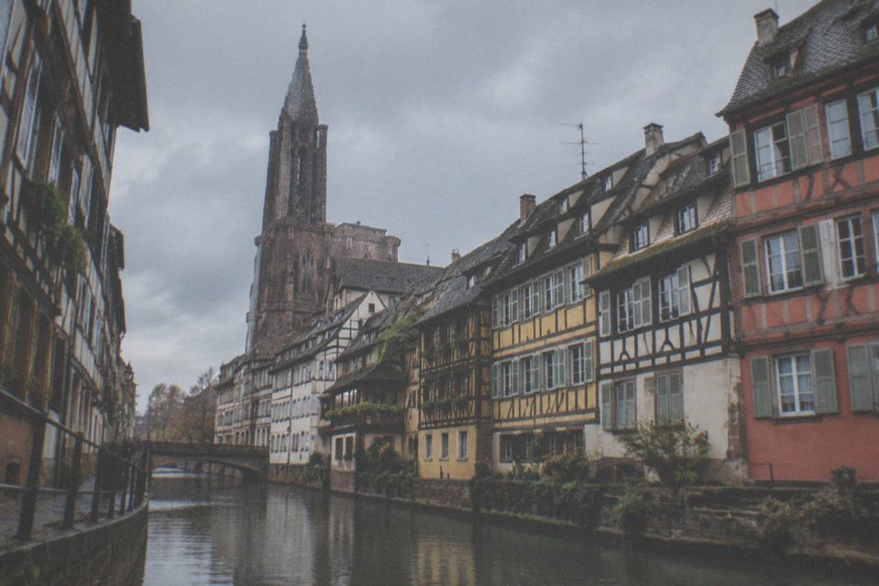 Half-timbered houses along a canal in Strasbourg's old quarter