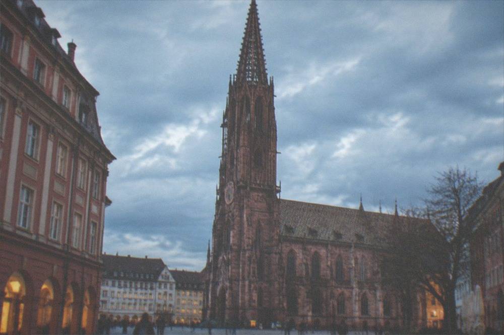 Historic department store building on a square in Freiburg old town