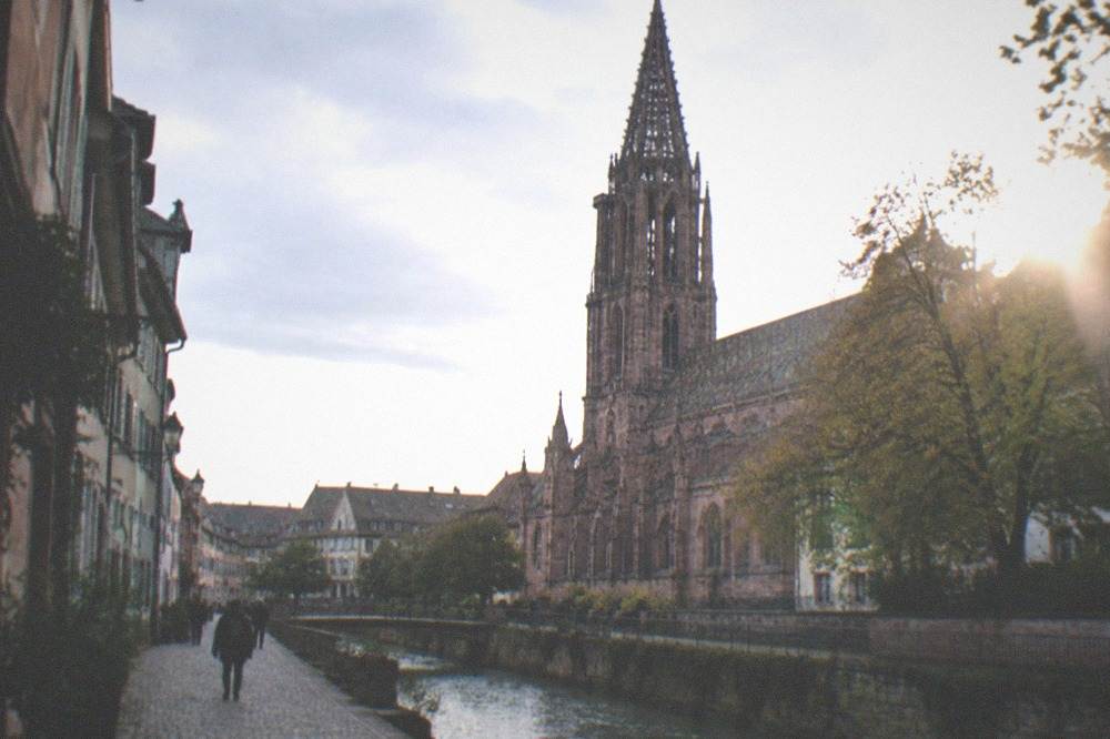 Water channel running along a cobbled lane in Freiburg old town